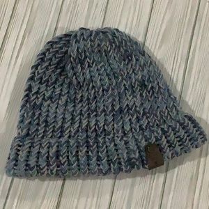 Handmade knitted blue gray adult winter hat
